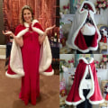Miniatyrbillede 4 af 5: Jule Jule Voksen Dame Fru Santa Claus Udklædning Kostume Kappe Grøn Rød Hvid red