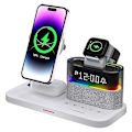 Pikkukuva 3 / 5: C09 Magneettinen langaton latausasema puhelimelle / AirPodseille / Apple Watchille herätyskellolla ja yövalolla White