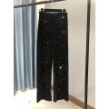 Miniatyrbild 1 av 5: Dam Mode Trendiga Glänsande Guldbyxor Lös Hög Midja Vida Ben Dam Black L