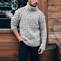 Miniatyrbilde 5 av 5: Herre Turtleneck Ensfarget Strikket Genser Langermet Ribbestrikket Termisk Myk Herre Pullover Gensere For Vinter Red L