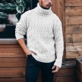 Miniatyrbilde 4 av 5: Herre Turtleneck Ensfarget Strikket Genser Langermet Ribbestrikket Termisk Myk Herre Pullover Gensere For Vinter Red L