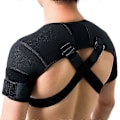 Miniatyrbillede 1 af 5: Sort Dobbelt Skulderstøtte Rotator Cuff Arm Smertelindring Varm Terapi Til Mænd Og Kvinder Fleksibel
