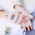 Miniatyrbilde 1 av 5: Søte hjertehansker for kvinner, fluffy plysj-hansker for vinteren beige 2