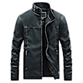 Miniatyrbillede 1 af 5: Herre Stand Collar Tyk Casual Læderjakke Black Green L