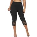 Capribukser for kvinner med blondesøm, elastiske yogabukser Black XL