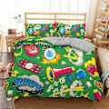Miniatyrbilde 4 av 5: Motesengesett Tegneserie Graffiti Polyester Dynetrekk Putetrekk Enkelt King Dobbel Full Queen Size Polyester Dyne Trekk
