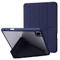 Miniatyrbilde 1 av 4: Kompatibel for iPad Pro 12.9-tommer (2021)/(2020)/(2018) Nettbrettveske Auto Wake/Sleep Origami Stativ PU-Lær + Akryl Deksel DarkBlue