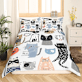 Miniatyrbild 4 av 5: Sött Påslakanset för Barn med Katt Kung och Drottning, Tecknad Kitty Sängkläder Djur Leksak Täcke Örngott Flickig Rosa Polyester Quilt Överdrag