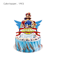 Miniatyrbild 3 av 5: Nya Tecknade Sonic Kalas Tillbehör Pojkar Födelsedagsfest Engångsservis Set Papperstallrik Mugg Servetter Baby Shower Dekorationer banner 1set