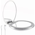 Miniatyrbilde 1 av 5: USB Hurtiglading Lomme Speil med Lys, 1x/3x Forstørrelse - Dagslys LED, Håndholdt Sminkespeil, Opplyst Bærbart Speil for Vesker og Reise