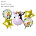 Miniatyrbilde 1 av 5: 5 stk. Jungeldyr Tiger Løve Ape Zebra Giraff Ku Luft Helium Ballong Barn S cow set