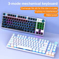 Miniatyrbild 2 av 5: F3001 2.4G trådlöst bluetooth trådbundet tangentbord med tre lägen, mekaniskt spelkontor trådlöst bakgrundsbelyst 87-tangenters tangentbord White B Red switch