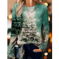 Miniatyrbilde 1 av 5: Ny dame T-skjorte Juletre Print T-skjorter Topper Langermet Casual Topper Mote Rund Hals Normal Passform Y2K Klær For Jenter CTZH231026SDB44 XL