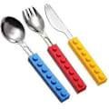 Miniatyrbilde 5 av 5: Sammenkoblingsbart mursteinsbestikk for morsom læring, BPA-fri matsikker silikon og stål med silikonhåndtak for trygge måltidseventyr, perfekt for enkel