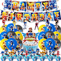 Miniatyrbild 4 av 5: Nya Tecknade Sonic Kalas Tillbehör Pojkar Födelsedagsfest Engångsservis Set Papperstallrik Mugg Servetter Baby Shower Dekorationer banner 1set