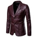 Miniatyrbild 1 av 2: Höst- och vinter herr Slim Fit All-match Pu Liten Kostym Herr Revers Läderjacka Herrjacka 4 Färger red M