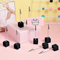 Miniatyrbillede 4 af 5: 20 Stykker Kube Base Memo Klip Holder med Alligator Klips Træ Base Bordnummer Holder Kube Base Pl