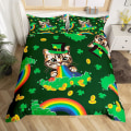 Miniatyrbild 1 av 5: St. Patrick's Day Påslakan Söta Katter Regnbåge Sängklädesset Retro Lyckoklöver Polyester Täcke Sött Djur Täckeöverdrag