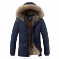 Miniatyrbild 2 av 3: Vinterförtjockad Varm Parkas Herr Fleece Hooded Herr Vinterjacka Kappa Arbetskläder Jacka Sammetskappa Blue 7XL