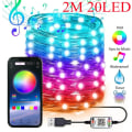 Miniatyrbilde 1 av 5: Smart RGB Julelys Fairy String med APP Bluetooth-kontroll Vanntett USB Kobbertråd Lys 16 Farger Nyttårsdekorasjon 2M 20LED
