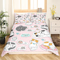 Miniatyrbild 1 av 5: Sött Påslakanset för Barn med Katt Kung och Drottning, Tecknad Kitty Sängkläder Djur Leksak Täcke Örngott Flickig Rosa Polyester Quilt Överdrag