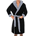Miniatyrbild 1 av 5: Huvförsedd Badrock för Män Mjuk Fleece Morgonrock Patchwork Nattkläder Black 2XL