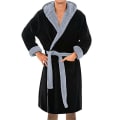Miniatyrbilde 1 av 5: Herre Badekåpe med Hette Myk Fleece Morgenkåpe Lappeteppe Nattøy Black XL