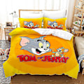 Pikkukuva 1 / 3: Tom ja Jerry Oranssi Lasten Aikuisten Vuodevaatteet Peittopussilakana Tyynyliina Yhden Hengen Parivuoteen King-koko Tyyli 9 200*225three-piece