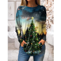 Miniatyrbilde 2 av 5: Ny dame T-skjorte Juletre Print T-skjorter Topper Langermet Casual Topper Mote Rund Hals Normal Passform Y2K Klær For Jenter CTZH231026SDB40 3XL