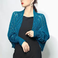 Miniatyrbild 1 av 5: Dam sjal stickad issilke väst liten axel solskydd sjal varm halsduk cape blue