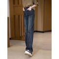 Miniatyrbilde 2 av 5: Y2k Jeans Stor Størrelse Løs Smal Versjon Rett Ben Dame Jeans 2023 Nye Pæreform Høy Midje Slankende Elastiske Damebukser Blue-small-thick M