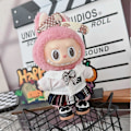 Miniatyrbild 4 av 5: 17cm Mini Plyschdockas Kläder Outfit Tillbehör För Korea Kpop Exo Labubu Idol Dockor Läderjacka Set Kläder Gåva 07 balck canva shoes