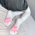 Miniatyrbillede 5 af 5: Print Strømper Stribe Over Knæstrømper Lårhøje Strømper Pink Lårhøje Strømper Sød Kattepote Pude Dame Strømper Kattepote Strømpe