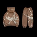 Miniatyrbild 1 av 5: Gotisk Grå Y2k Hoodie Rosa Hoodie Män Tjej Hip Hop Oversized Sweatshirt Harajuku Punk Streetwear Lös Casual Y2k Kostym Sudadera Brown Set XL