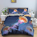 Miniatyrbilde 1 av 5: Ocean Jellyfish Sengetøy Sett Skinnende Havdyr Dynetrekk King/Queen Size Magisk Marint Liv Blå 2/3 stk Polyester Dynetrekk