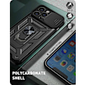 Miniatyrbild 4 av 5: Roséguldfärgat skal för iPhone 13 Pro Max med skjutbart kameraskydd och stativ, inbyggt 360 graders roterande ringfäste, magnetiskt skal för iPhone 12 / 1