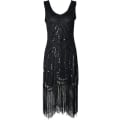 Pikkukuva 1 / 2: Halloween Lady 1920-luvun Juhlamekko Hapsullinen Pukujuhla 20-luvun Paljettimekko Helmikirjailtu Vintage Iltajuhla Tyylikäs Mekko Black L
