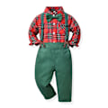 Miniatyrbillede 1 af 2: Børne Jule Tøj Nyt Drenge Plaid Langærmet Revers Bomulds Cardigan Overalls Ferie Sæt Red box 80cm