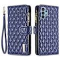 Miniatyrbild 1 av 5: BINFEN COLOR Kompatibel med Samsung Galaxy A32 4G (EU Version) BF Style-15 Rombmönster Präglat Skyddsfodral med Dragkedja P Blue
