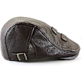 Miniatyrbild 4 av 4: Dark Curry Herr Flat Cap Hatt Justerbar Flat Basker PU Läder 56-60cm