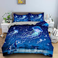 Miniatyrbilde 5 av 5: Ocean Jellyfish Sengetøy Sett Skinnende Havdyr Dynetrekk King/Queen Size Magisk Marint Liv Blå 2/3 stk Polyester Dynetrekk
