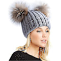 Miniatyrbillede 1 af 5: Dame Vinter Dobbelt Pom Pom Hue Fleeceforet Bobble Hat Strikket Kunstpels Pom