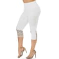 Capribukser for kvinner med blondesøm, elastiske yogabukser White 4XL