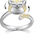 Miniatyrbillede 1 af 5: Sød Kat/Hund Spinner Ring 925 Sterling Sølv Dyr Kat/Hund Fidget Ring Mod Angst Til Kvinder Piger-FCY
