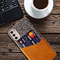 Miniatyrbillede 4 af 4: Kortholder Design Stof + PC + PU Læder Bagcover Stødsikkert Etui Kompatibelt til Motorola Moto G31 / G41 Orange