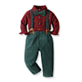Miniatyrbillede 1 af 2: Børne Jule Tøj Nyt Drenge Plaid Langærmet Revers Bomulds Cardigan Overalls Ferie Sæt red 100cm
