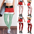 Miniatyrbild 1 av 5: Nya God Jul Leggings Hög Midja Elasticitet Kvinnor Tryckta Randiga Snö Leggings Punk Bälte 3 Färger Byxor D-JK1-129 XS