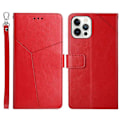 Miniatyrbilde 1 av 5: Kompatibel for iPhone 14 Pro Max 6.7 tommer Mobiltelefondeksel Fullstendig Omsluttet PU-Lær Y-Formede Linjer Preging Lommebok Stativ Telefon C Red