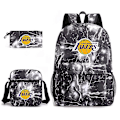 Miniatyrbilde 2 av 5: Tredelt Skolesekk Lakers Trykt Blyantveske Skulderveske Lightning black Three piece set