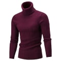 Miniatyrbilde 3 av 5: Varm Vinter Genser med Høy Hals, Casual Herre Rollneck Varm Strikket Genser, Hold Varmen Herre Jumper, Strikket Ullgenser Wine Red S (50-60KG)